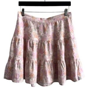 Rhythm Pink Tiered Floral Mini Skirt Linen Cotton Blend Spring Summer Flowy